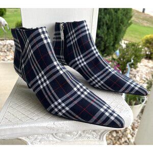 ZARA TRAFALUC Blue Plaid Textile Plaid Pointed Toe Ankle Booties Women’s Shoe 6